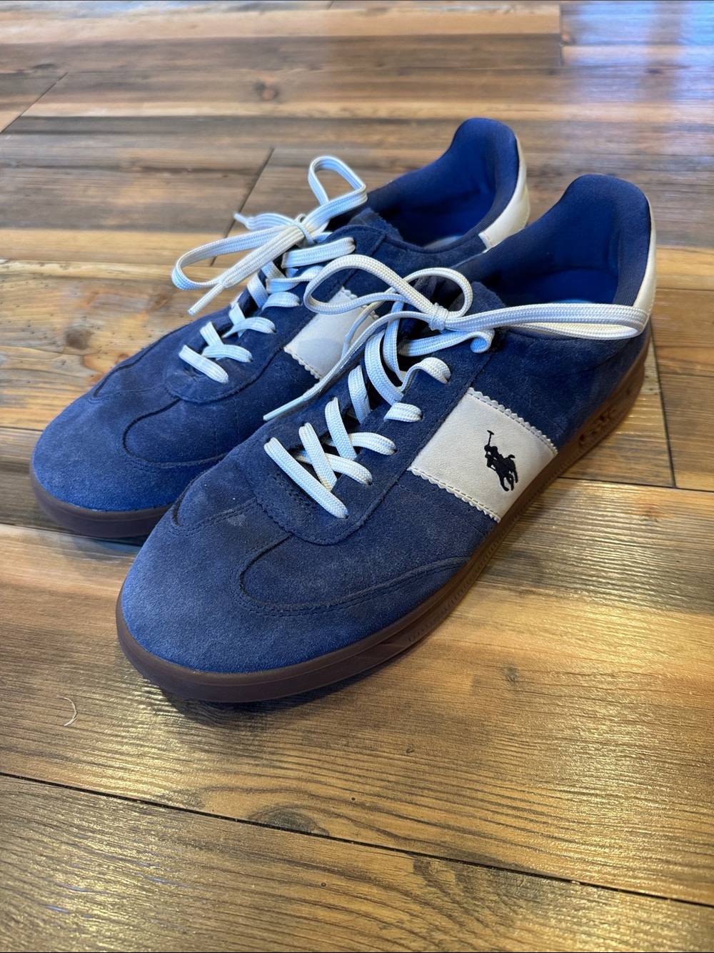 Polo by Ralph Lauren Navy Suede Sneakers with Cream Stripe